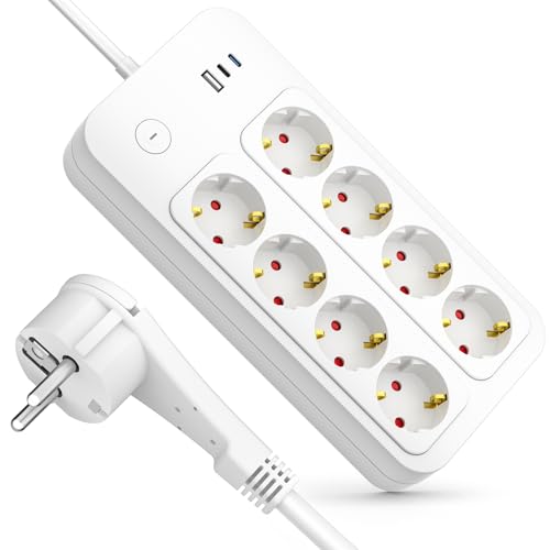 Steckdosenleiste 8-Fach mit &Uuml;berspannungsschutz, Mehrfachsteckdose mit 3 USB, Steckdosenleiste 3M mit Kindersicherung, Steckdosenleiste &Uuml;berspannungsschutz mit Schalter f&uuml;r Schlafzimmer B&uuml;ro K&uuml;che
