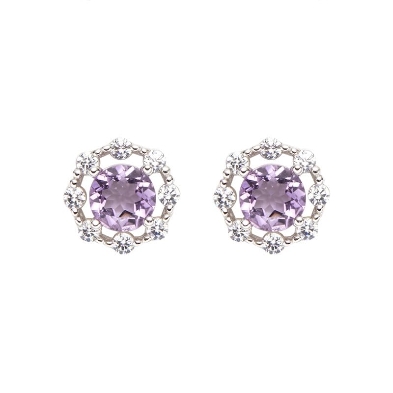 Pendientes de piedras preciosas naturales de plata de ley 925: olivino, amatista, granate, topacio, 9mm * 9mm（0.355”*0.355”）, Plata de ley, Circonia cúbica