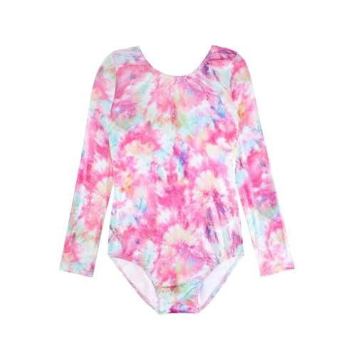 HOZIY Long Sleeve Leotards for Girls Gymnastics Kids Toddler Tumbling Outfits Floral Unicorn Galaxy Rainbow Stripe Pattern 5-6 Years Red Tie Dye