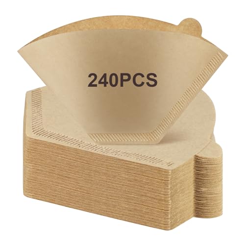 Image of 240Pcs Coffee Filters #4, Unbleached Natural Coffee Filters 8-12 Cup, Disposable Coffee Filters, Cone Paper Compatible with Ninja Coffee Maker, Pour Over and Drip Coffee Maker