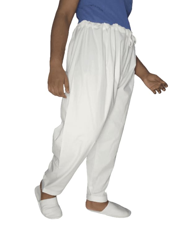 Plus Size (2XL-4XL) Loose Fit White Cotton Khan Salwar For Men-picture-30