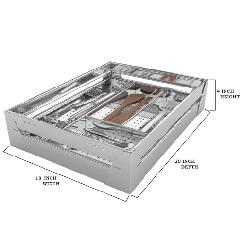 Image of BLOO BASKET modular kitchen accessories cabinet, 202 Grade Stainless Steel, Perforated Drainage Design, Polished Silver, 18 in W x 20 in D