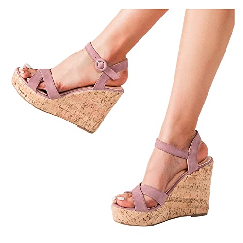 Reokoou Women s Open Toe Crisscross Strappy Wedge Sandals Platform Heel Comfy Beach Ankle Buckle Roman Dress Shoes