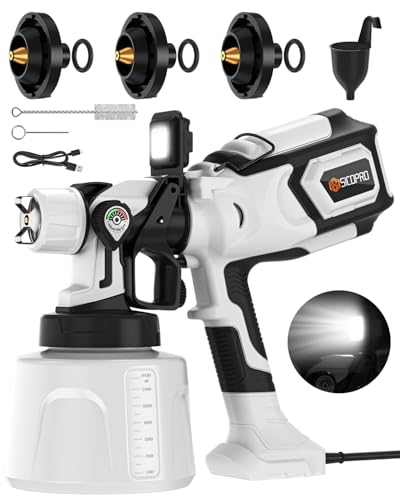 Image of Paint Sprayer, HVLP Paint Sprayer for House Painting,Equipped with LDE Lights Lawn and Garden, Electric Sprayer Gun for Interior Walls, Door, Garden Chairs (White)