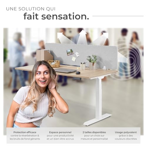 Cloison de bureau TECTAKE Cloison insonorisante NOISY avec coins arrondis et 2 pinces fixation 130 x 40 cm - vue 4