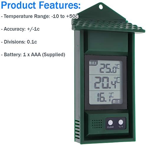 Digital Max Min Thermometer - Monitor Max and Min Temperatures With This Handy Greenhouse Thermometer Garden Accessories Easily Wall Mounted Maximum Minimum Thermometer