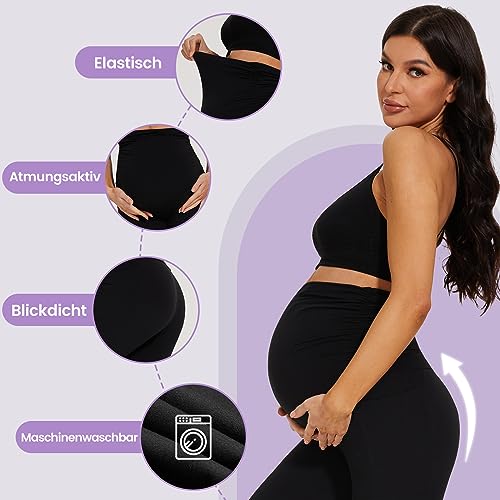 DDOBB Damen Umstandsleggings mit Taschen Schwangerschaftsleggings High Waist Umstandshose Blickdichte Weich Elastisch Umstandsmode Zuhause Yoga Sport(schwarz, M)