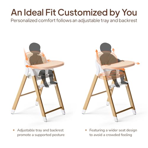 Image of Tinyiota High Chair for Babies and Toddlers, Foldable & 8-Level Adjustable, One-Handed Removable Tray, Ergonomic Baby Highchair Convertible into Desk Chair for Toddler to Adult (Wood Color)