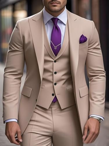 Elegant 3 Piece Slim Fit Suits for Men Wedding Party Suits Single Breasted Two Button Blazer Vest Pant Suit2