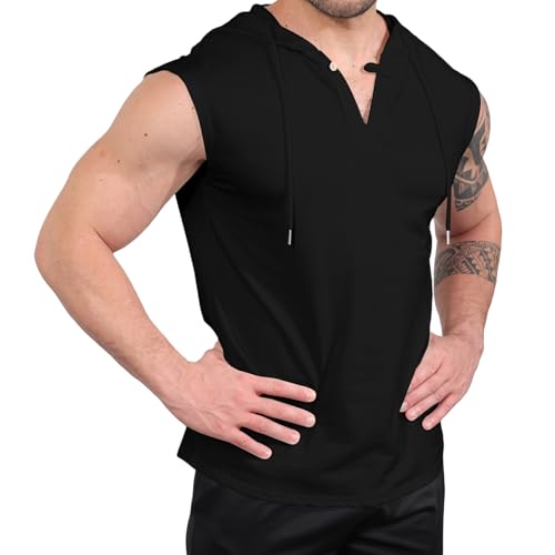 Mens Tank Top Sleeveless Tees Cotton T-Shirt Hooded Neck Summer Beach Tops Casual Shirt4