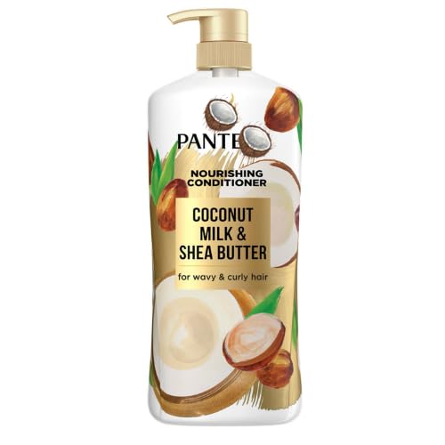 Acondicionador de leche de coco y manteca de karité, 38.2 onzas líquidas, acondicionador de humedad profunda para cabello rizado, ondulado y seco,