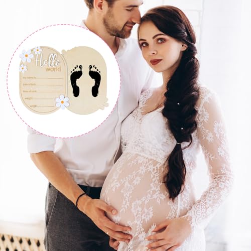 Image of Baby Announcement Sign, Wooden Hello World Sign Welcome Baby Newborn SignsWelcome Birth Name Board Plaques for Boys Girls Photo Props Hospital Nursery
