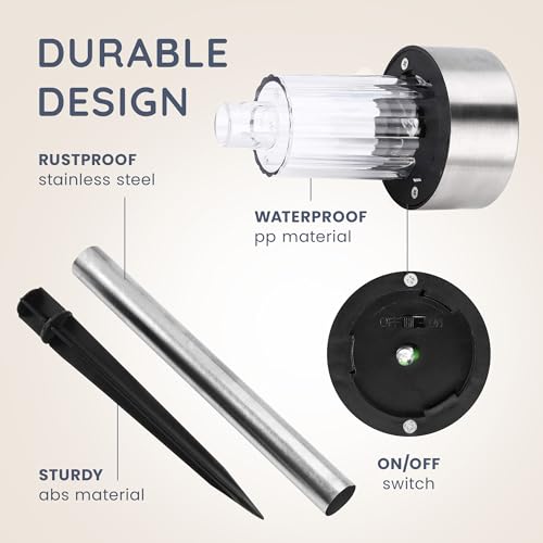 CUQOO Solar Garden Stake Lights – 10 Pack Colour-Changing LED, Weatherproof Stainless Steel Solar Lights for Outdoor Pathway Lighting – Rechargeable with Automatic Night Activation [Energy Class A+]