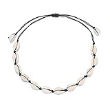 Cadena de cuello de concha de calidad: el collar de concha está hecho de cuentas naturales hechas a mano con brillo, que es hipoalergénico y la cuerda trenzada (75-78 cm) es duradera y ajustable.