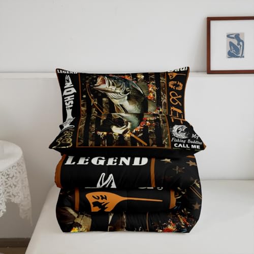 Image of Feelyou Kids Big Pike Fishing Comforter Set Toddler Size, Green Camo Duvet Insert Hunting Bedding Set Boys Girls Fisherman Teens Bedroom Decor Bed Set 2Pcs