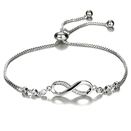 Pulsera Mujer Plata de Ley 925 Infinito Amor Pulseras de Zirconia Cúbica Corazón,Pulsera Mujer Plata de Ley 925 Infinito Pulseras Ajustable Joyería Navidad Originales Cumpleaño para Madre Novia Esposa
