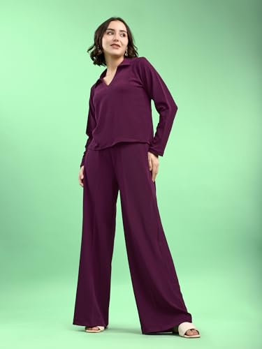 Image of PURVAJA Women's Regular Sleeve Top & Trouser Solid Co-ords