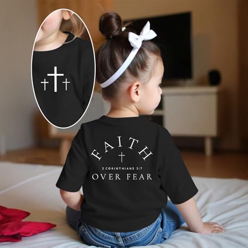Image of Girl's Faith Over Fear Shirt Christian Bible Verse Shirts Cross Graphic Tees for Tween Girls Kid Inspirational Tops