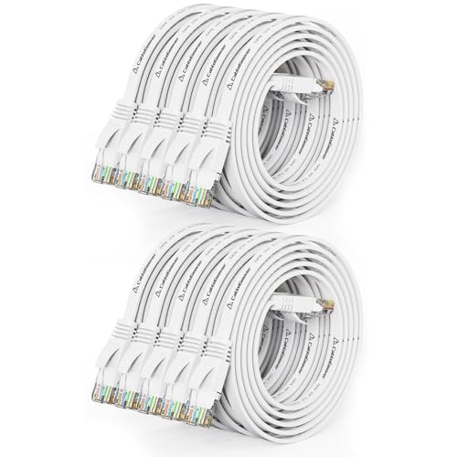 Cat 6 Ethernet Cable 3ft (10 Pack) (at a Cat5e Price but Higher Bandwidth) Flat Internet Network Cables - Cat6 Ethernet Patch Cable Short - White Computer LAN Cable with Snagless RJ45 Connectors