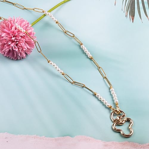 Cordão feminino de aço inoxidável banhado a ouro 18 k e contas de pérolas, cordão de pescoço para ce