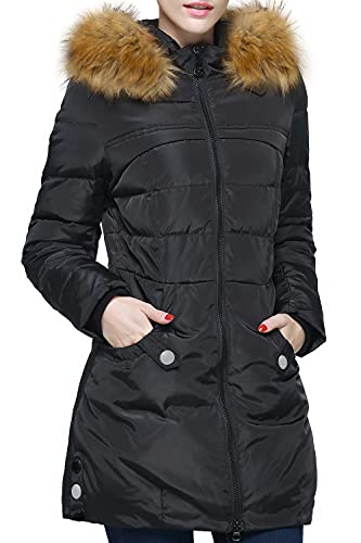 Orolay Women s Down Jacket with Faux Fur Trim Hood Black M