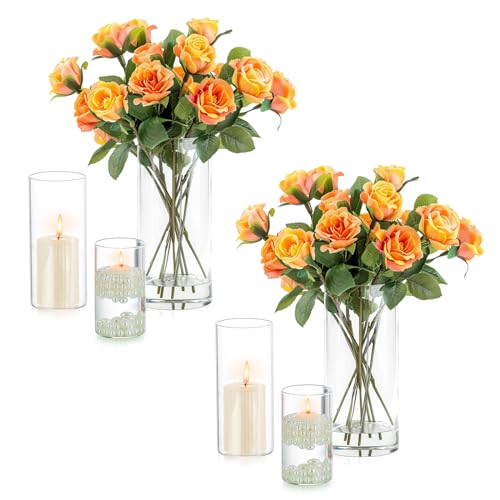 Vase Cylindrique en Verre Decoratif Transparent - Inweder Lot de 6 Vases Fleur Photophore Bougeoirs Hurricane Bougeoir en Verre pour Bougies Pilliers Bougies...
