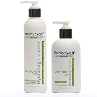 RemySoft Moisturelab Hydrating Cleanser & Recovery Cream Duo - Safe for Hair Extensions, Weaves and Wigs - Salon Formula Shampoo and Conditioner Combo - Gentle Sulfate-free Lather