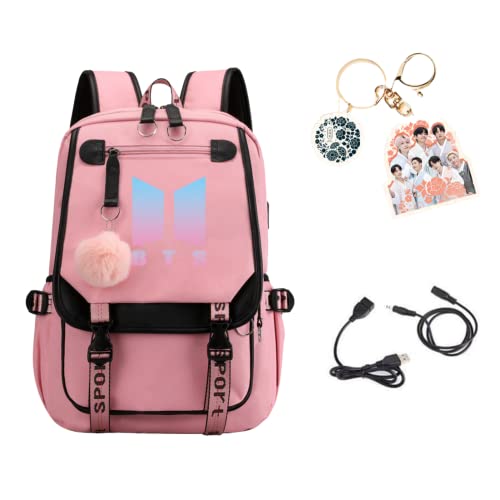 Backpack With Audio Cable USB Charging Port V JUNGKOOK RM Korean Laptop Backpack School Bag for Girls Army Fans Gifts (Pink2) Backpack With Audio Cable USB Charging Port V JUNGKOOK RM Korean Laptop Backpack School Bag for Girls Army Fans Gifts (Pink2)