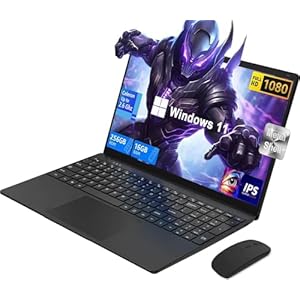 Notebook 15,6 Zoll Win 11 Pro, 16 GB DDR4 + 256 GB SSD / TF 1 TB, Celeron N4000, 1920 x 1080 FHD IPS, Laptop Gaming mit UHD Graphics 600, HDMI, Webcam, 5G WiFi, Bluetooth 5, Kabellose Maus, Schwarz