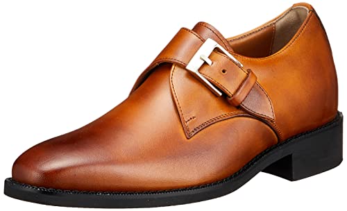 [KITAJIMA(北嶋製靴工業所)] [6cmUP]本革シークレットシューズ ロングノーズプレーンモンク≪キャメル 23.5≫『脚長スタイルアップシューズ』 No.1925