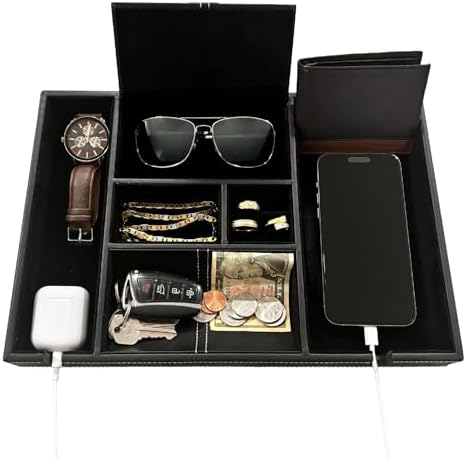 Amazon.com: Syvoa Mens Valet Tray Organizer - Faux Leather Nightstand ...