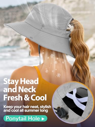 Image of EW East Water Sun Beach Hat for Women, UPF50+ Waterproof with Ponytail Hole | Large Breathable Mesh,3.5 inch Wide Brim, Adjustable Windproof Chin Strap,Quick-Dry, for Hiking Fishing Outdoor Safari