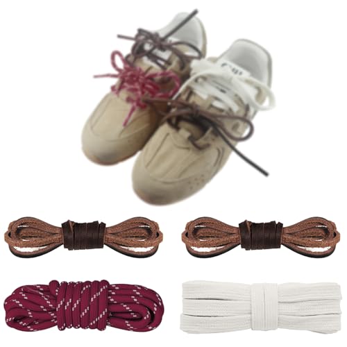 Image of 4Pcs Mixed Color Shoe Laces for Sneaker, Flat Leather Round Shoelaces Replacement Laces kit