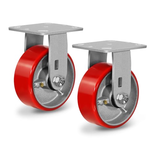 5" Heavy Duty Casters, Polyurethane Industrial Caster Wheels, Top Plate Fixed Casters(2 Pack Rigid)