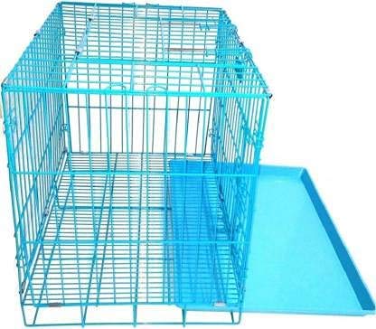 Image of Woofy Dog Cage - Powder Coated, Single Door Folding Metal Cage /Crate /Kennel with Removable Tray and Paw Protector for Dogs, Cats, Puppies & Rabbits (Blue, 18 Inch)