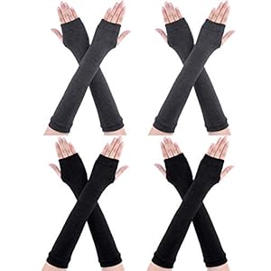 CNNIK 4 paar lange vingerloze handschoenen winter gebreide armwarmers ellebooglange handschoenen duim gat handschoenen voor vrouwen meisjes zwart donkergrijs