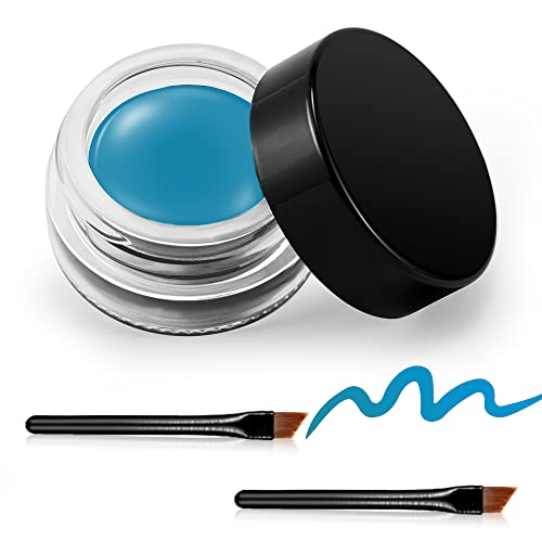Erinde Black Gel Eyeliner, Waterproof Cream Eyeliner Gel Pot, High-Intensity Pigments Long Lasting Smudge Proof Eye Liner Eyebrow Makeup, Waterline Matte Eye Liner with 2PCS Brushes, 02 Balck