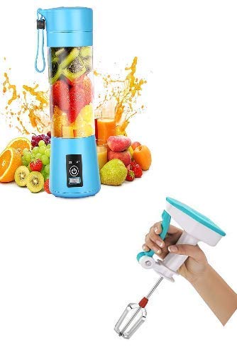 VHD Sales Portable USB Juicer Bottle and Hand Blender for Egg & Cream Beater, Milkshake, Lassi, Butter Milk Mixer Beater, Hand Mixer Blender for Cakes(Set of 2)