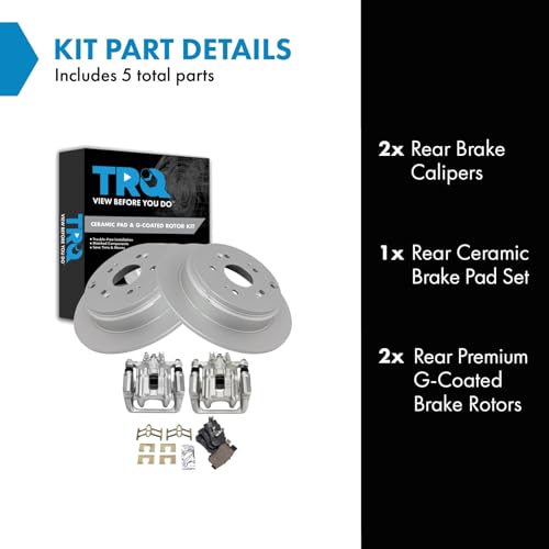 Image of TRQ Rear Brake Pad and Rotor Set Ceramic Solid Rotors Calipers