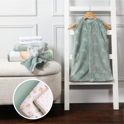 Image of Life Comfort 8 Piece Nursery Bundle, Botanical Green Includes 1 Reversible Comforter, 2 Fitted Sheets, 1 Soft Blanket, 2 Flannel Receiving Blankets, 1 Bunny Baby Buddy & Muslin Wearable Sleep Sack