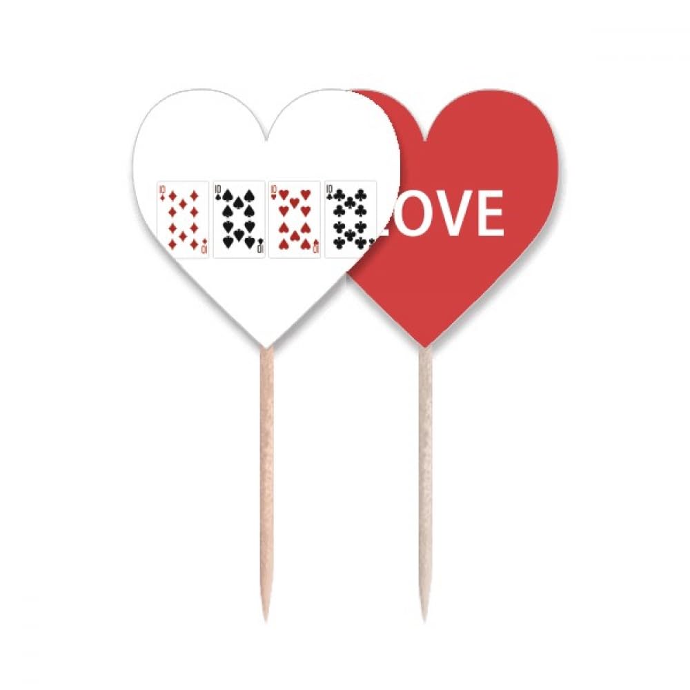 Cure-dents drapeau Heart Spade Club en bois rigide avec motif de cartes lot de 10