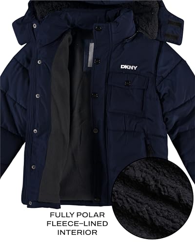 Image of DKNY Boys Puffer Jacket - Wind Water Resistant Polar Fleece Lined Boys Winter Coat - Cozy Kids Jacket with Sherpa Lined Hood