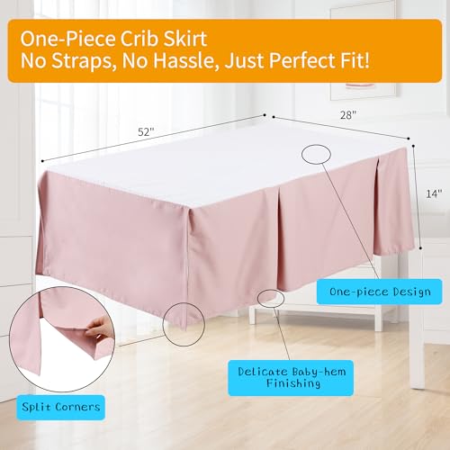 Image of Crib Bed Skirt Dust Ruffle 100% Cotton - Natural, Soft, Breathable for Baby's Delicate Skin, Nursery Toddler Crib Bed Skirt for Baby Boys Girls, Fits Standard Cribs 28 inch x 52 inch with 14 inch Drop