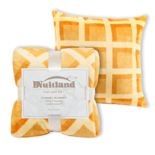Image of Bnuitland 72 Inches Waffle Funny Blanket with Pillow Cover (18x18 inch), 300 GSM Double Sided Giant Novelty Funny Realistic Food Blanket for Adults and Kids, Super Soft Flannel Throw