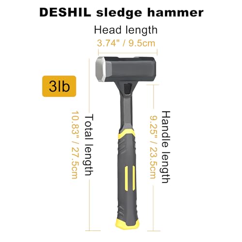 Image of 2lb Sledge Hammer - Heavy Duty Forged Forged One Piece Steel Construction with Fiberglass Handle, Perfect for Demolition, Construction, and Driving Stakes