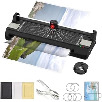 A3/A4/A6 Laminator Machine, YE381 Thermal Laminating Machine for Home Office School Use with 70 Laminating Pouches, Bulit in Paper Trimmer and Corner Rounder