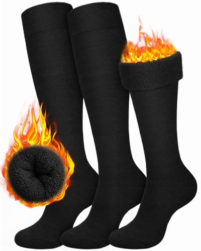 CTHH 3 Pairs Warm Knee High Socks for Women - Thick Cotton Thermal Boot Socks for Hiking, Running, Work, Gifts, Winter