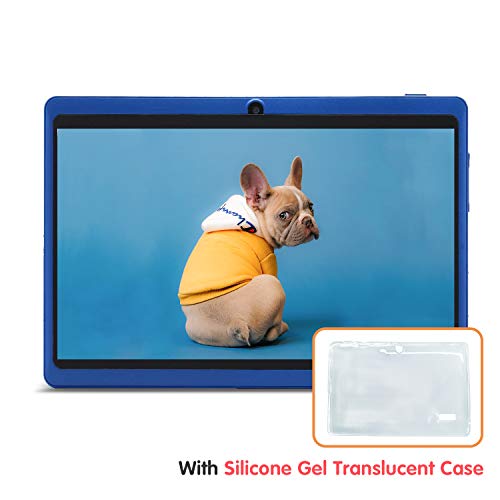 JINYJIA 7 Pouces Tablette Tactile - Google Android 9.0 GMS HD Tablet PC avec étui Translucide en Gel de Silicone, Quad Core 1Go RAM 16Go ROM, WiFi, Bluetooth, Bleu