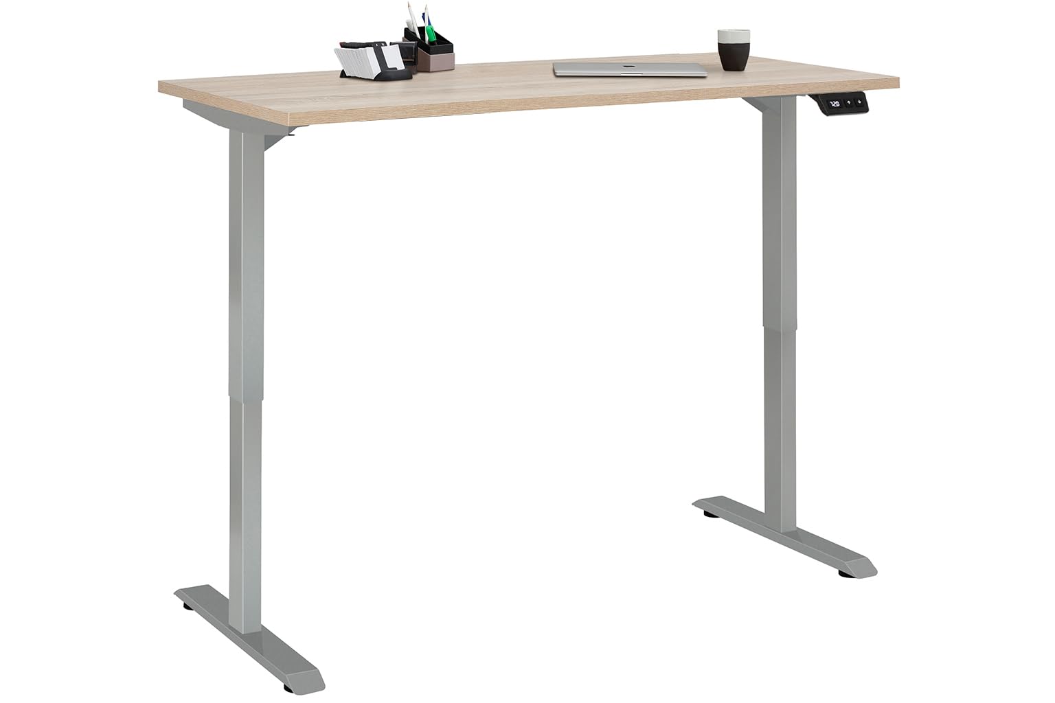 möbelando Schreibtisch >e-Desk< elektrisch höhenverstellbarer Schreibtisch in Eiche/alu, Ergonomisch für gesundes Arbeiten, Stufenlos mit LED-Anzeige, Stoß- und Kratzfest, Made in Germany