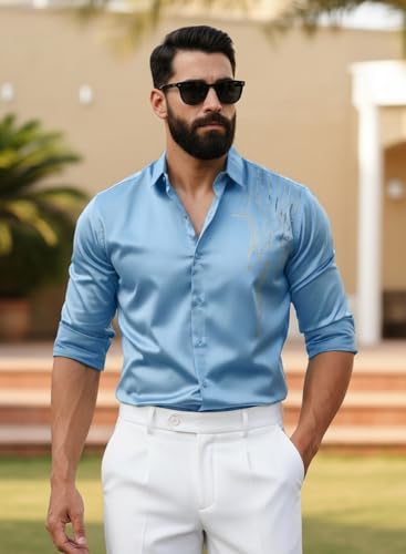 Image of IndoPrimo Men's Stylish Satin Shirt for Party, Formal, Daily and Casual Wear Full Sleeve Shirt for Men